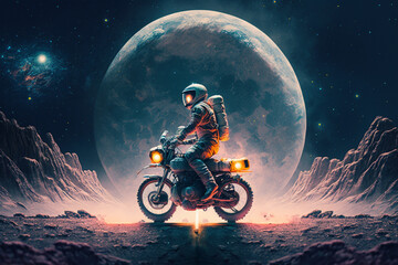 astronaut on a motorcycle in outer space made with generative ai