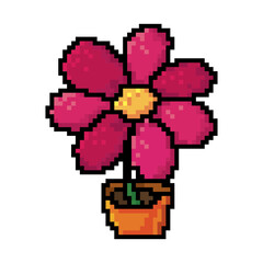 Pixelated image of pink flower in pot 