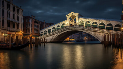 Fototapeta na wymiar Rialto bridge, View of Venice Grand Canal with gandola. Architecture and landmarks of Venice. generative ai