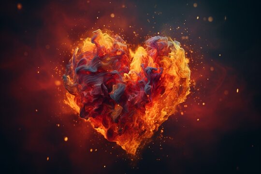 Colorful abstract heart with fiery essence on a painted valentine's background created with technology. Generative AI