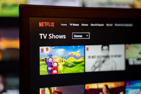 Teletubbies tv series poster on Netflix site. Teletubbies is a British children's television series created by Anne Wood and Andrew Davenport for the BBC. Ankara, Turkey - April 27, 2023.