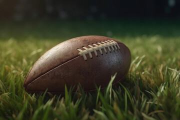 American football ball on a lawn. Generative AI