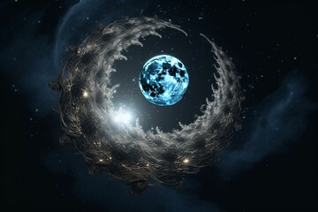 Moon spirals to find center. Sky Universe Healing. Generative AI