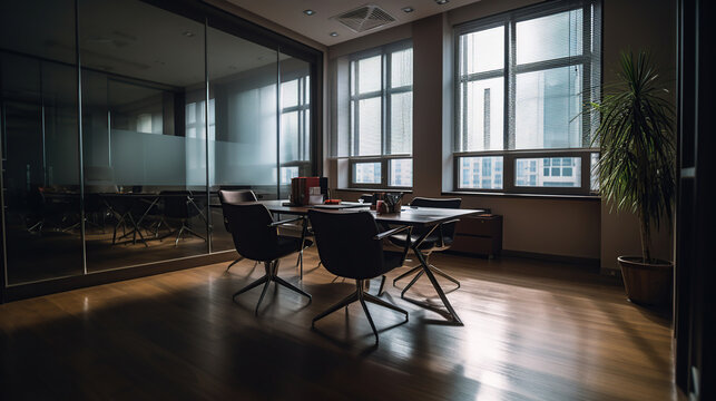 Modern office meeting room interior, generative ai