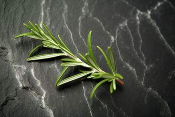 Bright slate background with rosemary in top left corner.