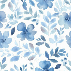 Fototapeta premium Blue floral watercolor seamless pattern. Generative AI background