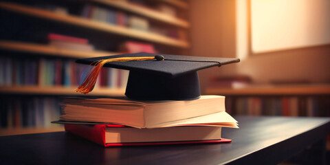 graduated cap on a stack of books
