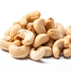 Pile of cashew nuts isolated on white background. Generative AI