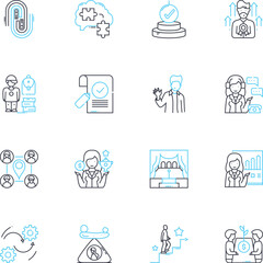 Collaborative teams linear icons set. Synergy, Partnership, Cooperation, Collaboration, Unity, Alliance, Joint effort line vector and concept signs. Mutualism,Coordination,Cohesion outline