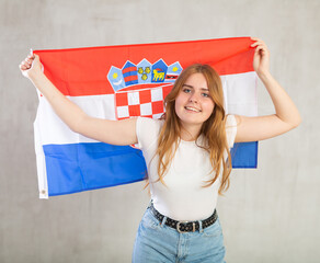 Happy woman supporting Croatia on world championship