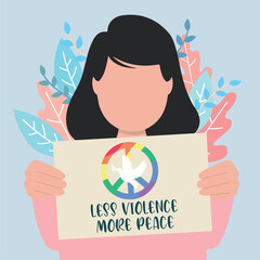 Girl character holding a post with peace symbol Vector