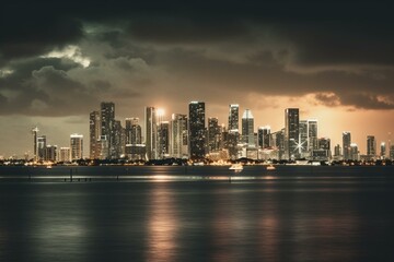 Fototapeta na wymiar Miami skyline viewed from Burlingame Island. Generative AI