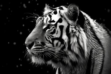 majestic tiger captured in black and white photography. Generative AI