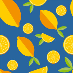 Seamless pattern with lemon on a blue backgraund