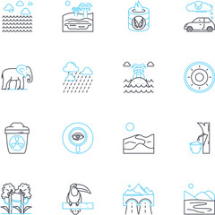 Biodiversity linear icons set. Ecosystems, Species, Habitat, Endangered, Conservation, Adaptation, Genetic line vector and concept signs. Diversity,Wildlife,Climate outline illustrations