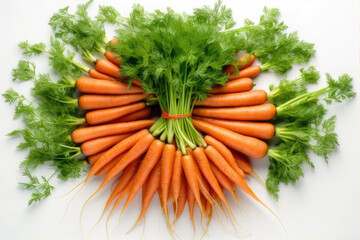 Carrots of great quality on a white background, shot from top left.