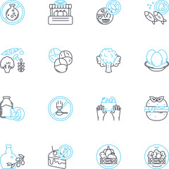 Vegan linear icons set. Plant-based, Compassion, Sustainability, Ethics, Health, Animal-friendly, Non-dairy line vector and concept signs. Meatless,Environment,Nutritious outline illustrations