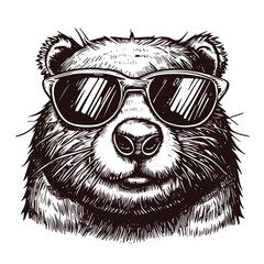 Funny beaver wearing sunglasses, cool beaver front view sketch © Satoru Sketches