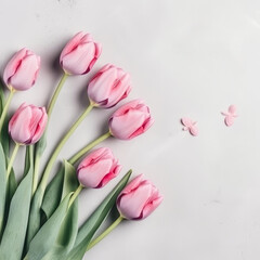 Pink tulips background. Illustration AI Generative.