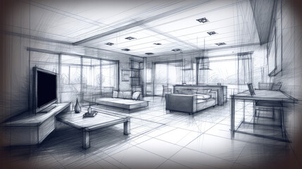 Abstract sketch design of interior living. Generative AI