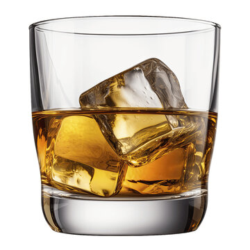 glass of whiskey with ice, transparent background png