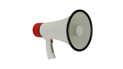 Red white megaphone or bullhorn isolated on transparent background. Communication concept. 3D render - obrazy, fototapety, plakaty