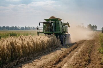 Obraz premium illustration, harvester in the field, ai generative