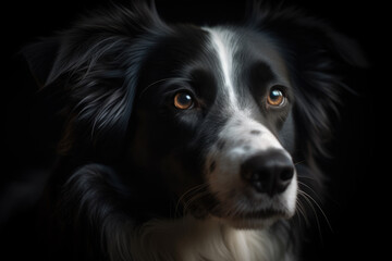 Fototapeta premium border collie looking at the camera, black background, ai generated.