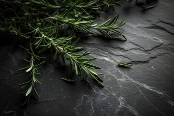 Sleek Slate Background with Tiny Sprigs in Bottom Right of Image.