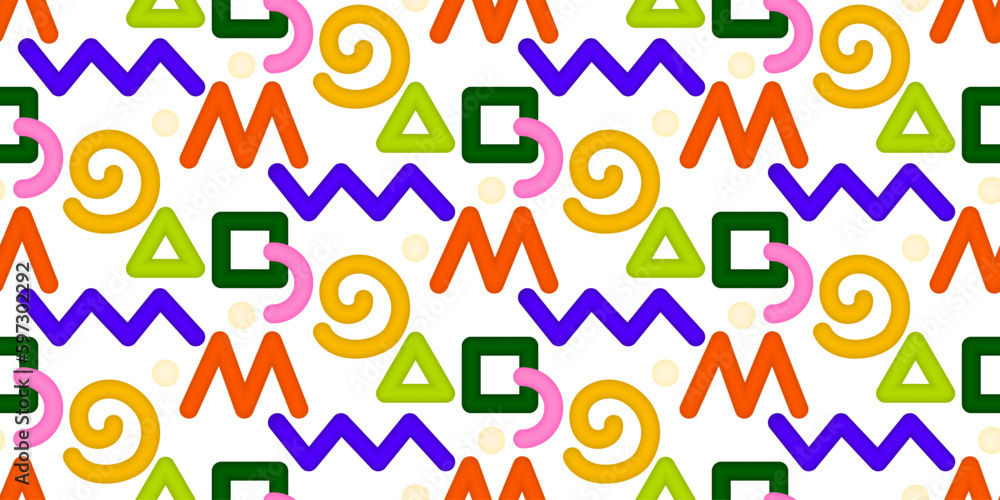Poster minimalistic colorful background for children in the style of 80-90s. simple squiggle seamless patte