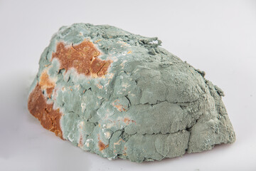 moldy bread  white background, Moldy bread, expired can not eat any more. Sliced bread with fungal...