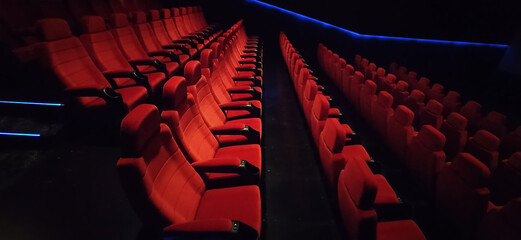  Cinema movie theater concept background. Red cinema seats . - obrazy, fototapety, plakaty