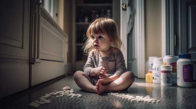 A Young Toddler Has Found Some Prescription PIlls At Home - Generative AI.