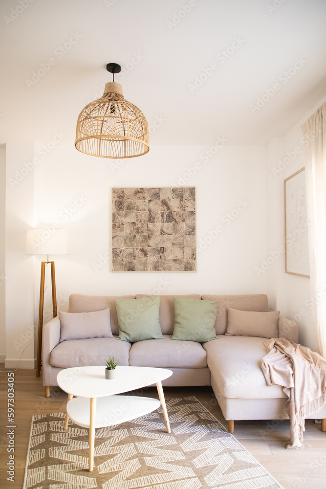 Wall mural cozy living room in pastel colors