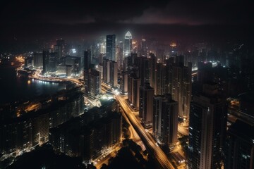 Nighttime cityscape. Panoramic skyline of metropolitan area. Generative AI