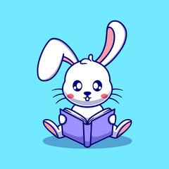 Free vector cute bunny reading book cartoon icon illustration. animal icon concept isolated. flat cartoon style