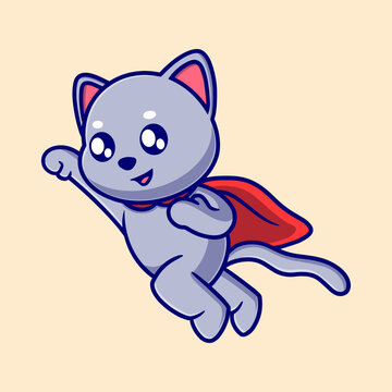 Free vector cute hero cat cartoon icon illustration. animal icon concept isolated. flat cartoon style