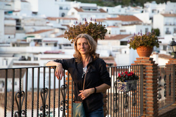 woman strolling in picturesque village of  Mijas. Costa del Sol  Andalusia  Spain