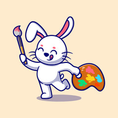 Obraz na płótnie Canvas Free vector cute painting bunny cartoon icon illustration. animal icon concept isolated. flat cartoon style