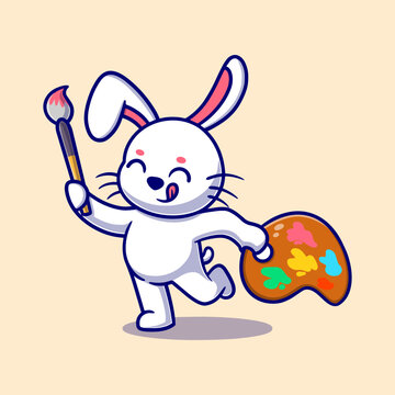 Free vector cute painting bunny cartoon icon illustration. animal icon concept isolated. flat cartoon style