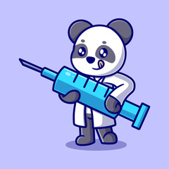 Free vector cute doctor panda cartoon icon illustration. animal icon concept isolated. flat cartoon style