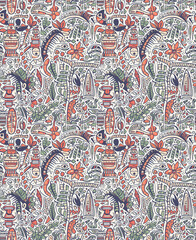 Tiki Tropical Tile Pattern Illustration, generative ai