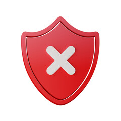 Fototapeta premium Red Gradient non-SSL Shield Icon Shape with Failure Sign Symbol Protection Safety Defense Security HTTP Protocol Certificate Web Internet Communication Isolated Flat White Background 3D Illustration