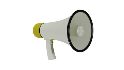 Yellow white megaphone or bullhorn isolated on transparent background. Communication concept. 3D render
