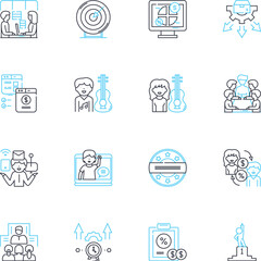Office space linear icons set. Desk, Chair, Meeting, Collaboration, Coffee, Ph, Printer line vector and concept signs. File,Bookshelf,Statiry outline illustrations