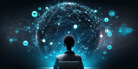 Man working on laptop, IOT concept