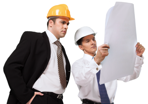 Two Male Architects Looking at Plan, Isolated