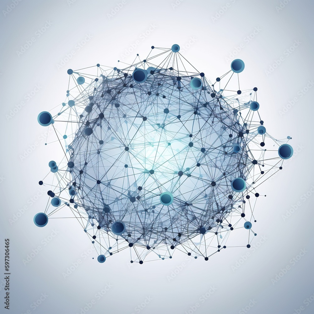 Poster blue and white sphere network structure - abstract design connection design. generative ai. generati