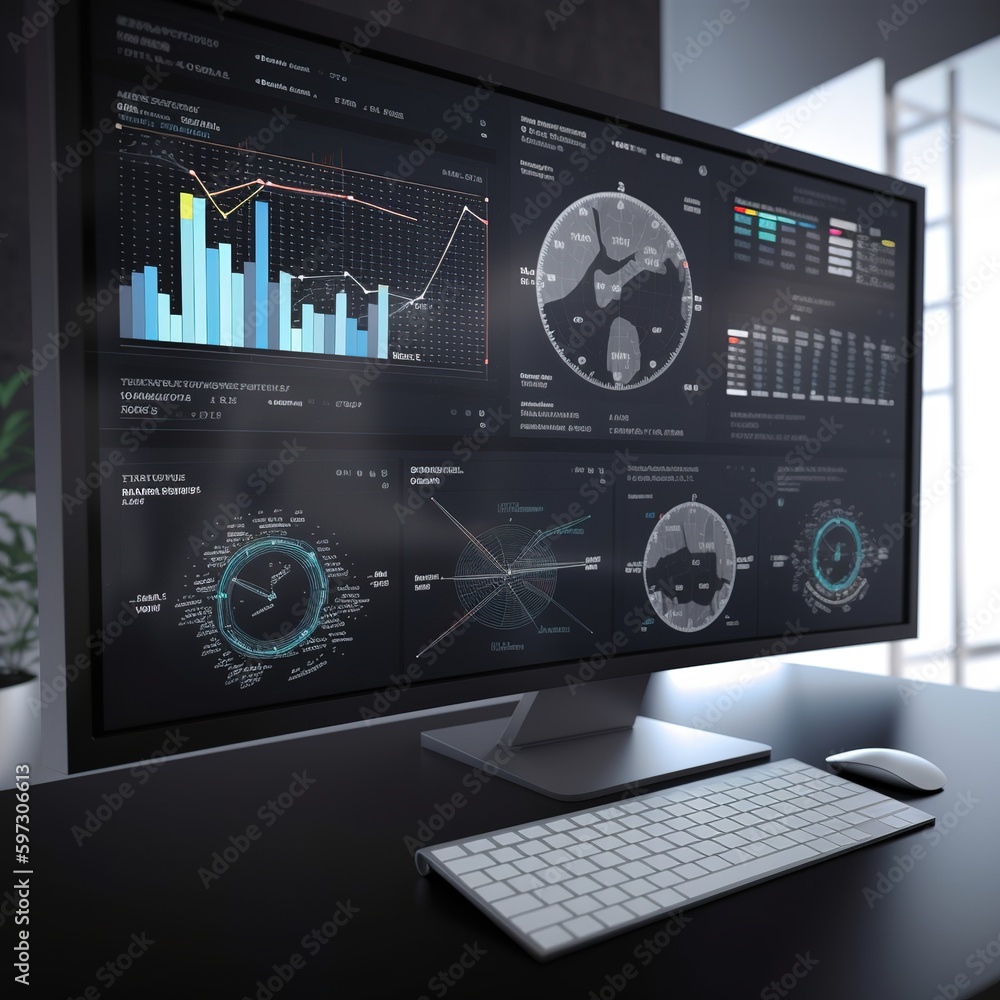 Poster computerized business analytics and data management system. generative ai