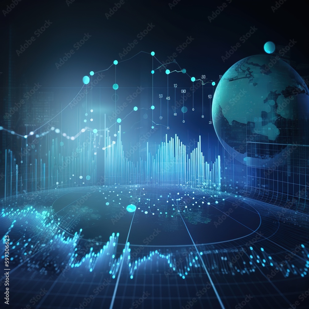 Aufkleber background with globe, growth and business data graph diagram financial graphic report background in